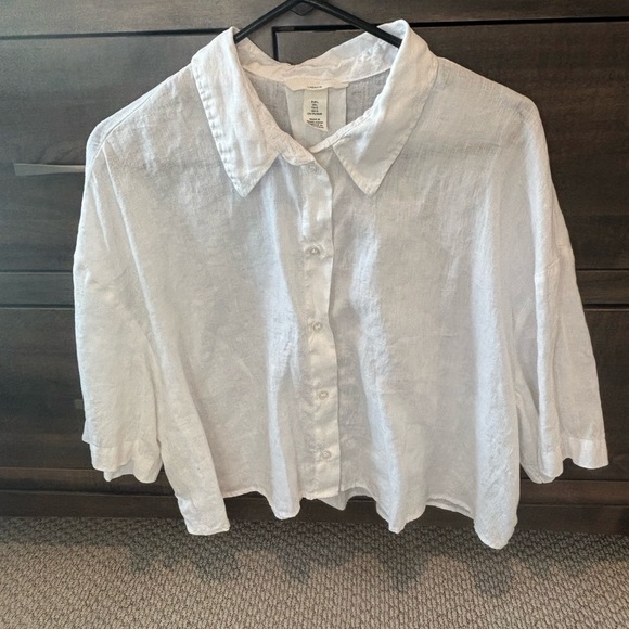 H&M White Oversized Notched Collar Crop Top - Picture 1 of 5